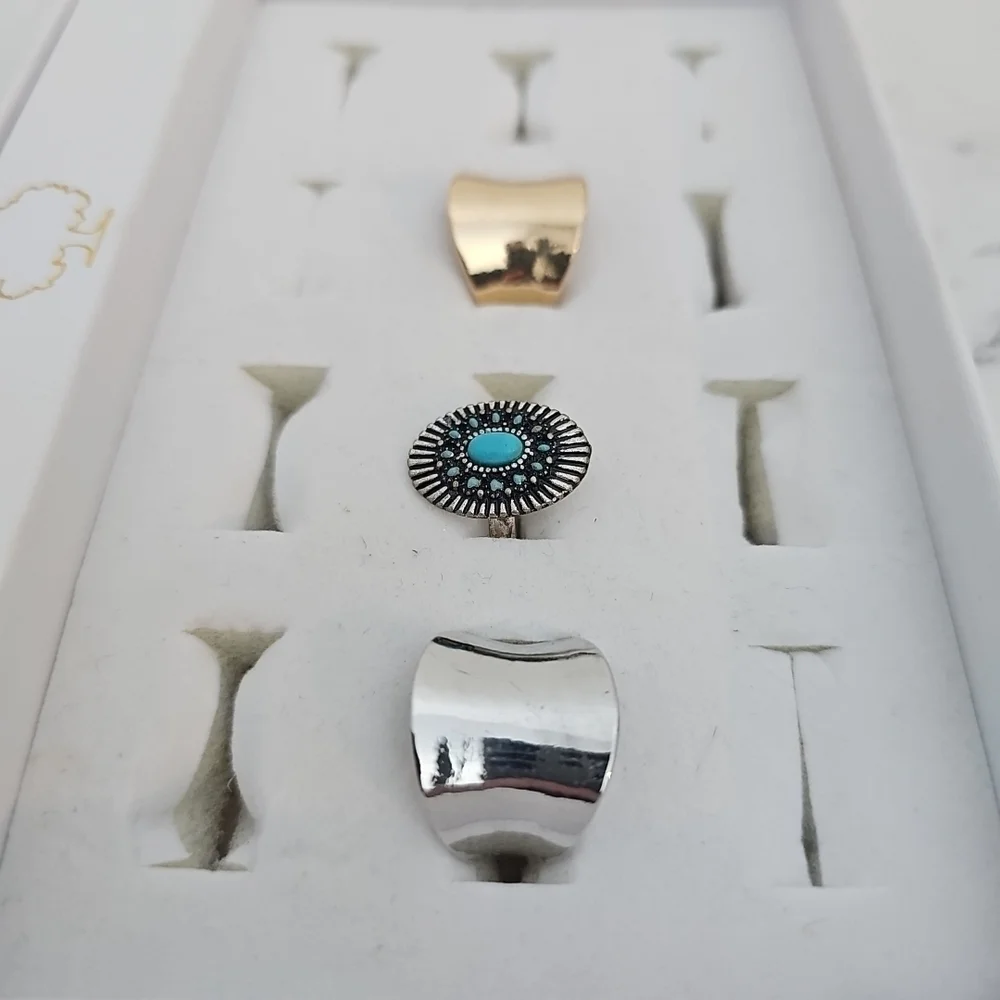 3 Pcs Adjustable Fashion Rings Gold Silver Blue Country Southern Girl